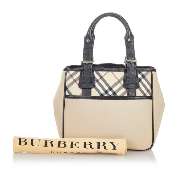 バーバリー ノバチェック ハンドバッグ ベージュ ブラック ナイロン レザー レディース BURBERRY 【中古】