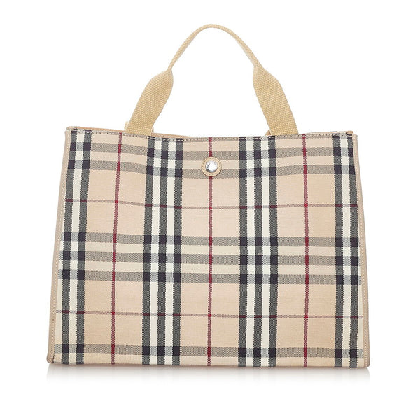 バーバリー ノバチェック ベージュ キャンバス ハンドバッグ レディース BURBERRY 【中古】