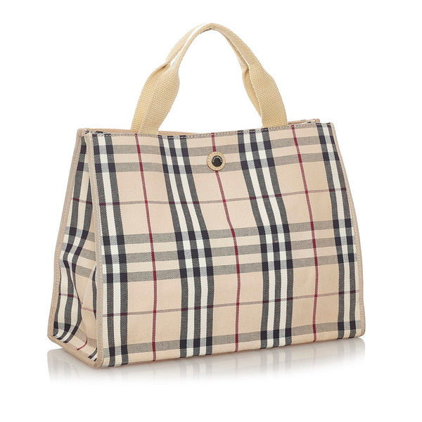 バーバリー ノバチェック ベージュ キャンバス ハンドバッグ レディース BURBERRY 【中古】