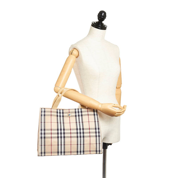 バーバリー ノバチェック ベージュ キャンバス ハンドバッグ レディース BURBERRY 【中古】