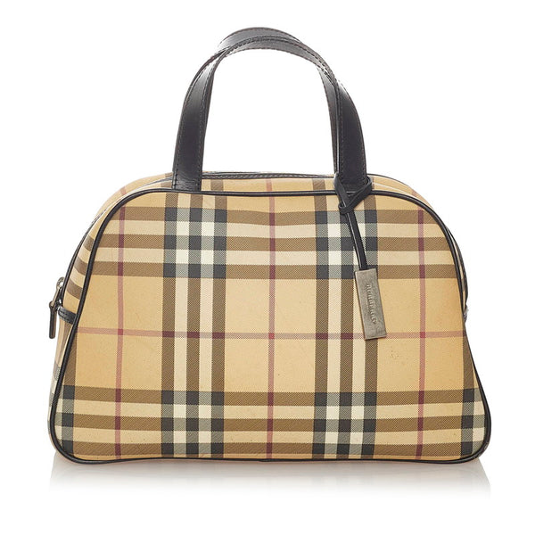 バーバリー ノバチェック ベージュ ブラック キャンバス ハンドバッグ レディース BURBERRY 【中古】