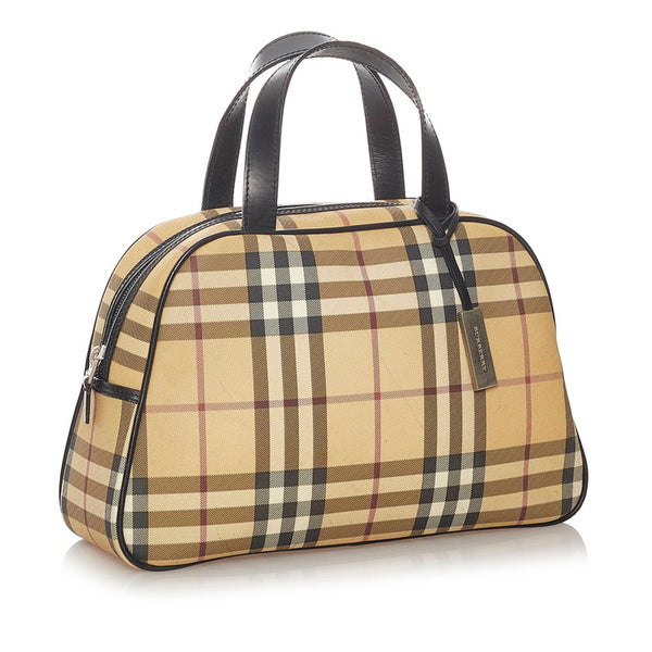 バーバリー ノバチェック ベージュ ブラック キャンバス ハンドバッグ レディース BURBERRY 【中古】