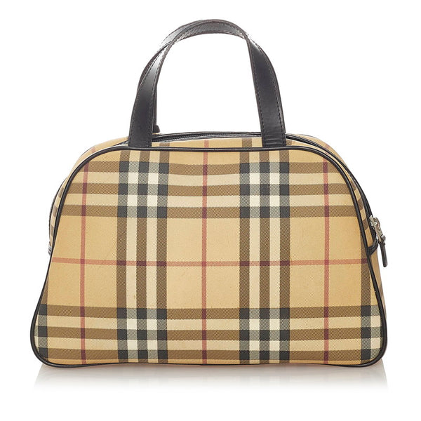 バーバリー ノバチェック ベージュ ブラック キャンバス ハンドバッグ レディース BURBERRY 【中古】