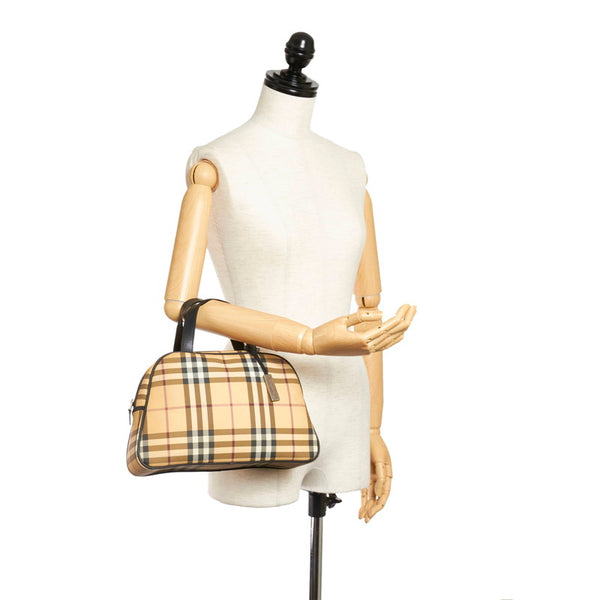バーバリー ノバチェック ベージュ ブラック キャンバス ハンドバッグ レディース BURBERRY 【中古】
