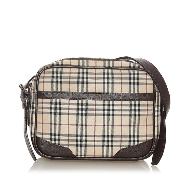 バーバリー ノバチェック ベージュ ブラウン キャンバス レザー ショルダーバッグ レディース BURBERRY 【中古】