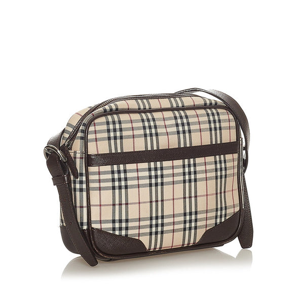 バーバリー ノバチェック ベージュ ブラウン キャンバス レザー ショルダーバッグ レディース BURBERRY 【中古】