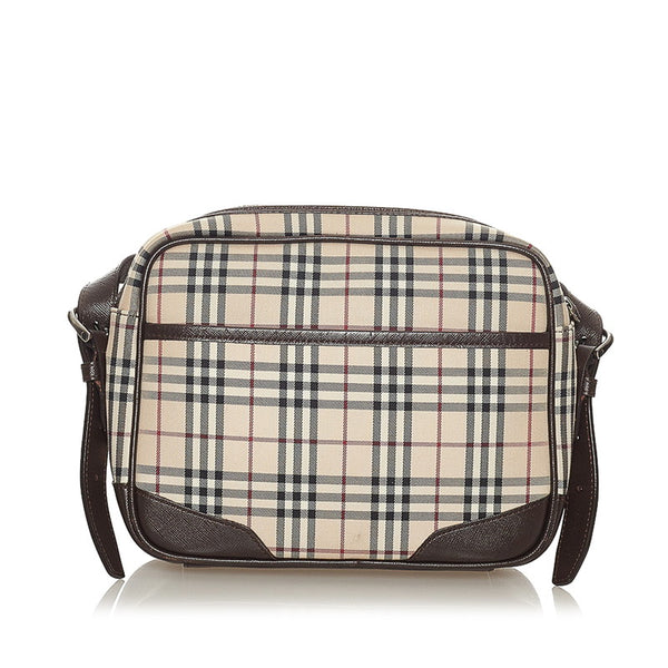 バーバリー ノバチェック ベージュ ブラウン キャンバス レザー ショルダーバッグ レディース BURBERRY 【中古】