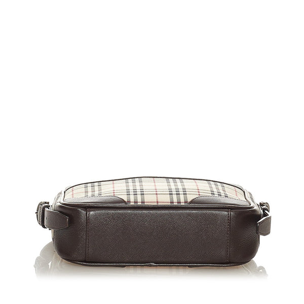 バーバリー ノバチェック ベージュ ブラウン キャンバス レザー ショルダーバッグ レディース BURBERRY 【中古】