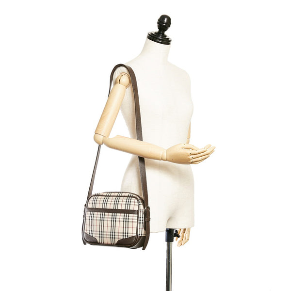 バーバリー ノバチェック ベージュ ブラウン キャンバス レザー ショルダーバッグ レディース BURBERRY 【中古】