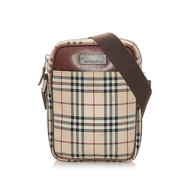 バーバリー ベージュブラウン キャンバス レザー ショルダーバッグ レディース BURBERRY 【中古】