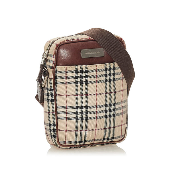バーバリー ベージュブラウン キャンバス レザー ショルダーバッグ レディース BURBERRY 【中古】