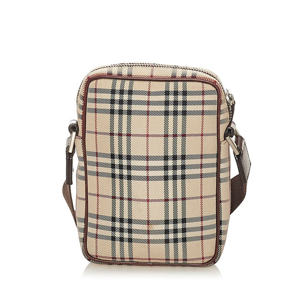 バーバリー ベージュブラウン キャンバス レザー ショルダーバッグ レディース BURBERRY 【中古】