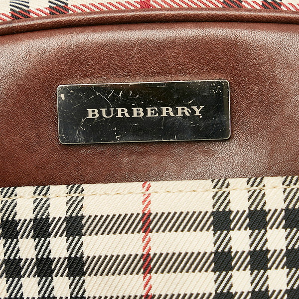 バーバリー ベージュブラウン キャンバス レザー ショルダーバッグ レディース BURBERRY 【中古】
