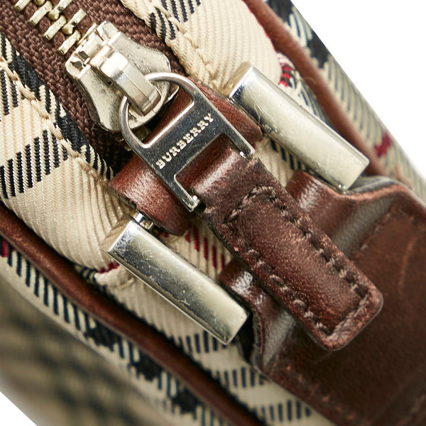 バーバリー ベージュブラウン キャンバス レザー ショルダーバッグ レディース BURBERRY 【中古】