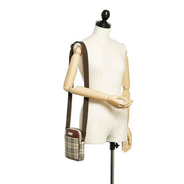 バーバリー ベージュブラウン キャンバス レザー ショルダーバッグ レディース BURBERRY 【中古】