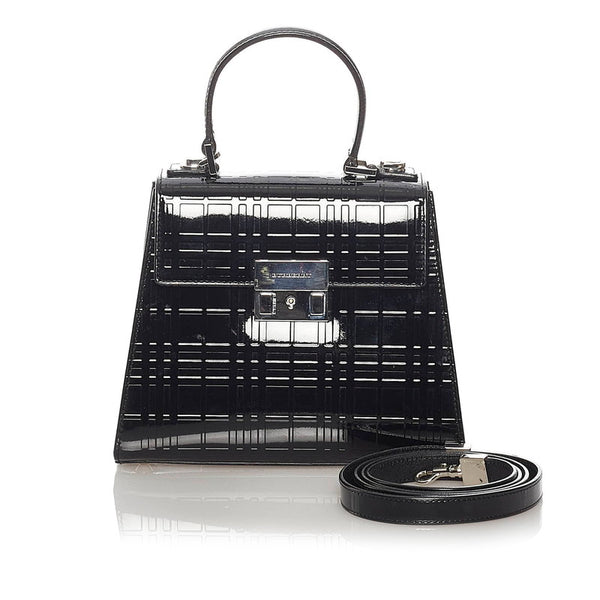 バーバリー ブラック エナメル ハンドバッグ ショルダーバッグ 2WAY  レディース BURBERRY 【中古】