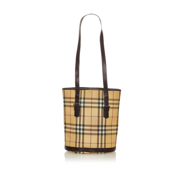 バーバリー ノバチェック ベージュ PVC レザー トートバッグ レディース BURBERRY 【中古】