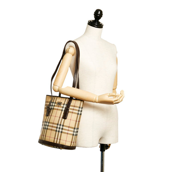 バーバリー ノバチェック ベージュ PVC レザー トートバッグ レディース BURBERRY 【中古】