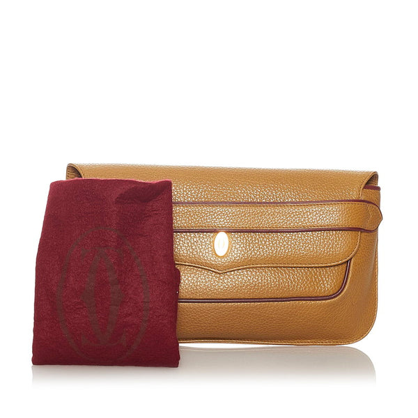 カルティエ マスト ベージュ ワインレッド レザー クラッチバッグ レディース CARTIER 【中古】