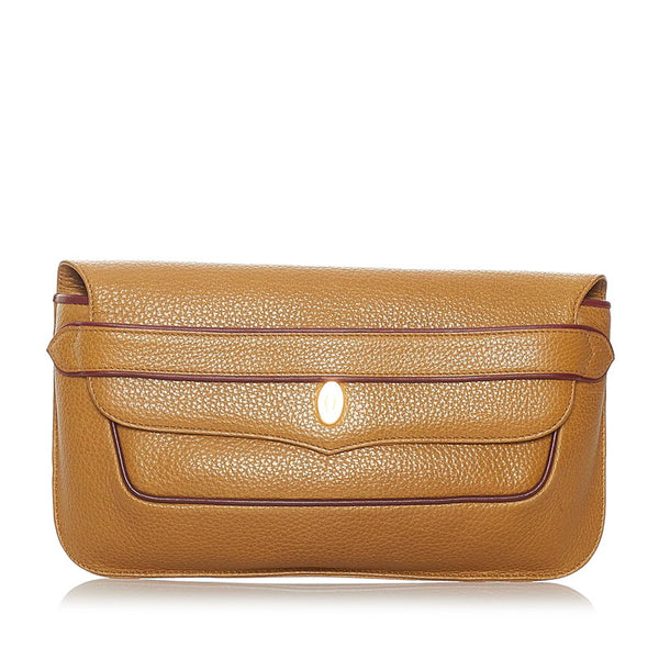 カルティエ マスト ベージュ ワインレッド レザー クラッチバッグ レディース CARTIER 【中古】