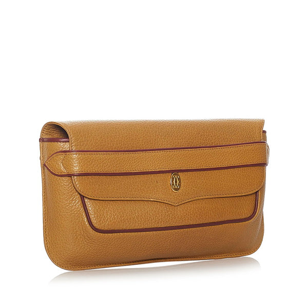 カルティエ マスト ベージュ ワインレッド レザー クラッチバッグ レディース CARTIER 【中古】
