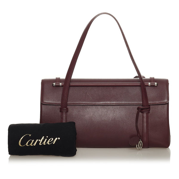カルティエ カボション ワインレッド レザー ハンドバッグ レディース CARTIER 【中古】