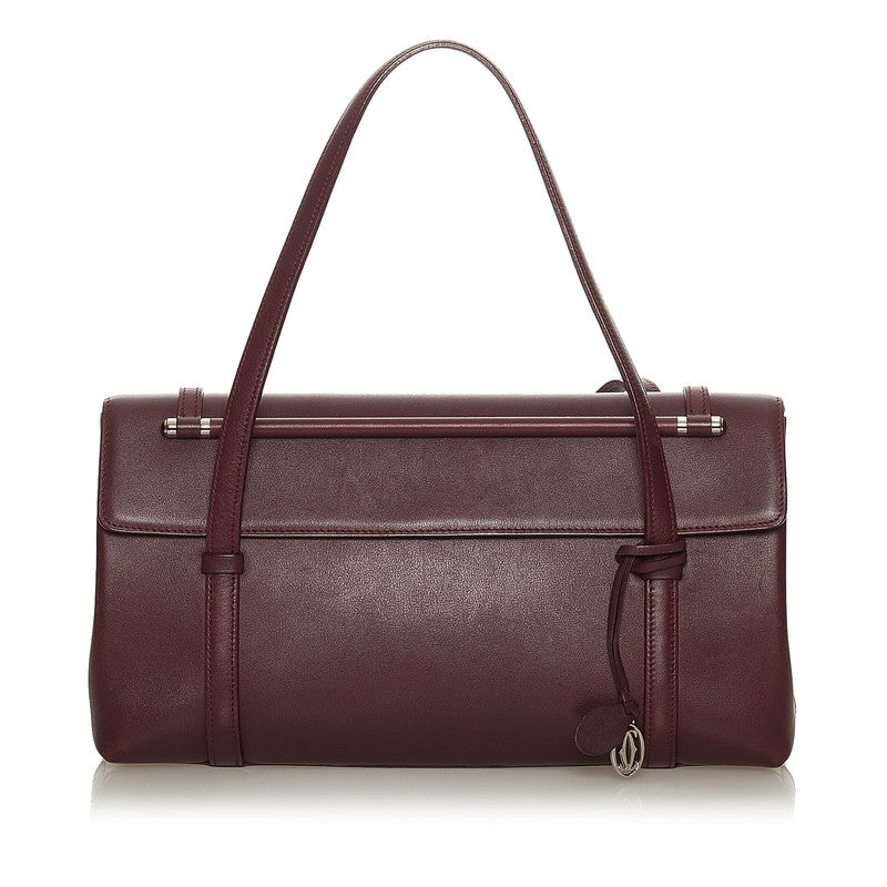 カルティエ カボション ワインレッド レザー ハンドバッグ レディース CARTIER 【中古】