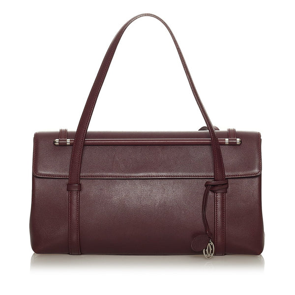 カルティエ カボション ワインレッド レザー ハンドバッグ レディース CARTIER 【中古】