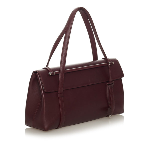 カルティエ カボション ワインレッド レザー ハンドバッグ レディース CARTIER 【中古】