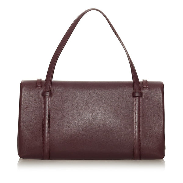 カルティエ カボション ワインレッド レザー ハンドバッグ レディース CARTIER 【中古】