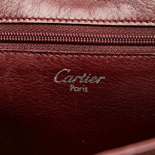 カルティエ カボション ワインレッド レザー ハンドバッグ レディース CARTIER 【中古】