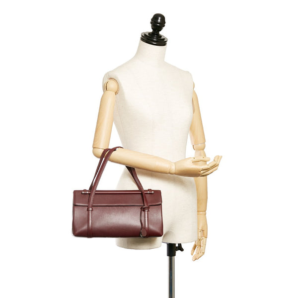 カルティエ カボション ワインレッド レザー ハンドバッグ レディース CARTIER 【中古】