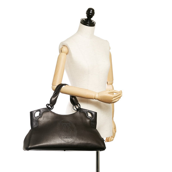 カルティエ マルチェロ  ハンドバッグ ブラック レザー レディース CARTIER 【中古】