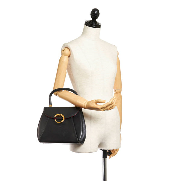カルティエ パンテール ブラック レザー ハンドバッグ レディース CARTIER 【中古】