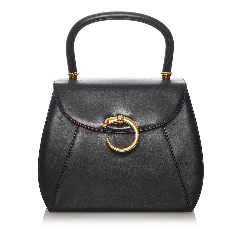 カルティエ パンテール ブラック レザー ハンドバッグ レディース CARTIER 【中古】