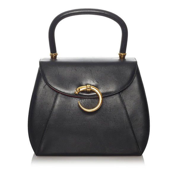 カルティエ パンテール ブラック レザー ハンドバッグ レディース CARTIER 【中古】
