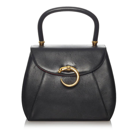カルティエ パンテール ブラック レザー ハンドバッグ レディース CARTIER 【中古】