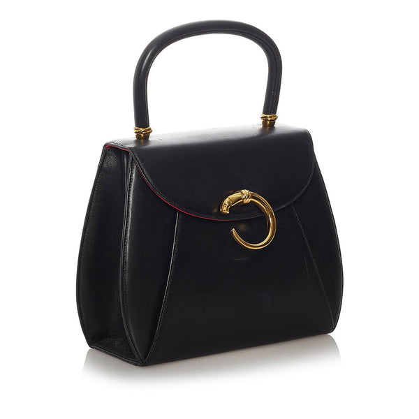 カルティエ パンテール ブラック レザー ハンドバッグ レディース CARTIER 【中古】