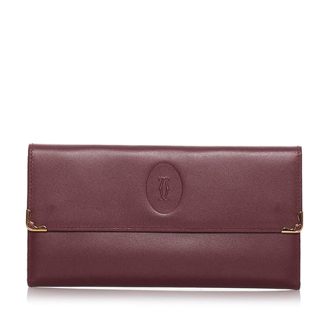 カルティエ マスト  ワインレッド レザー 長財布 レディース CARTIER 【中古】