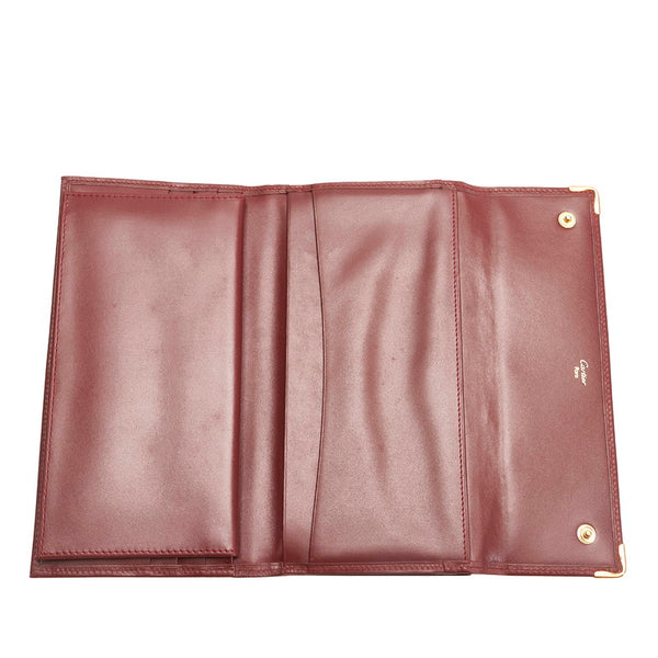 カルティエ マスト  ワインレッド レザー 長財布 レディース CARTIER 【中古】