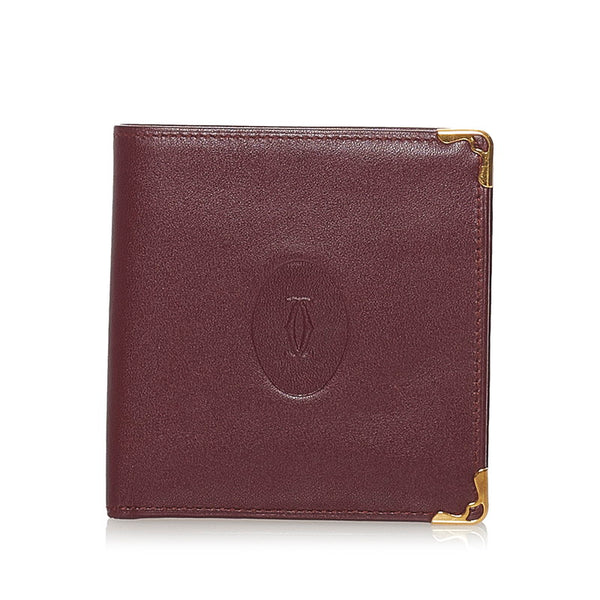 カルティエ ワインレッド レザー 二つ折り財布 レディース CARTIER 【中古】