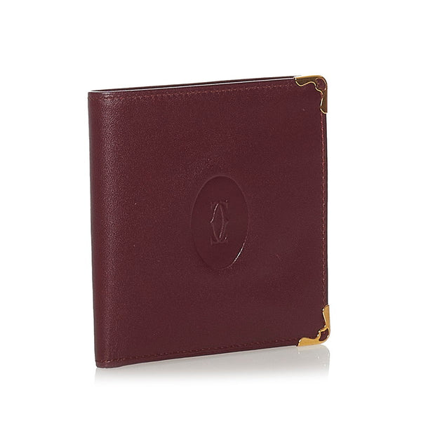 カルティエ ワインレッド レザー 二つ折り財布 レディース CARTIER 【中古】