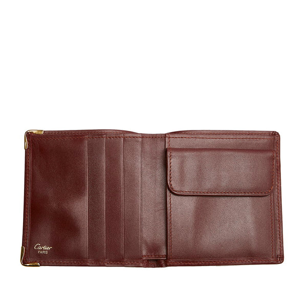 カルティエ ワインレッド レザー 二つ折り財布 レディース CARTIER 【中古】