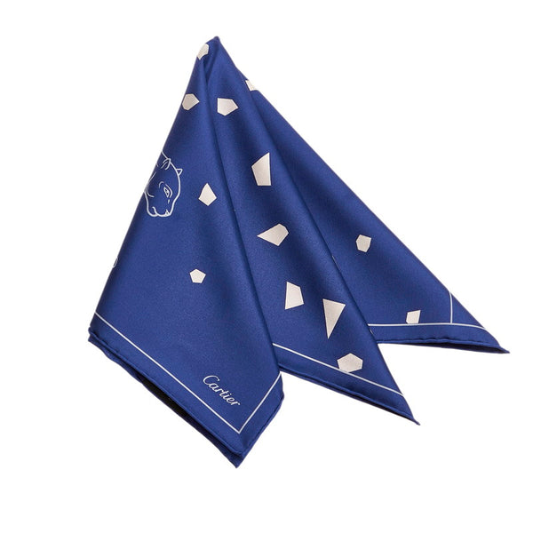 カルティエ ネイビー シルク ハンカチ レディース CARTIER 【中古】