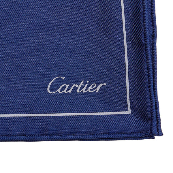 カルティエ ネイビー シルク ハンカチ レディース CARTIER 【中古】