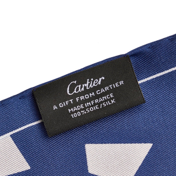 カルティエ ネイビー シルク ハンカチ レディース CARTIER 【中古】