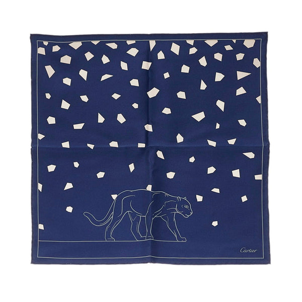 カルティエ ネイビー シルク ハンカチ レディース CARTIER 【中古】