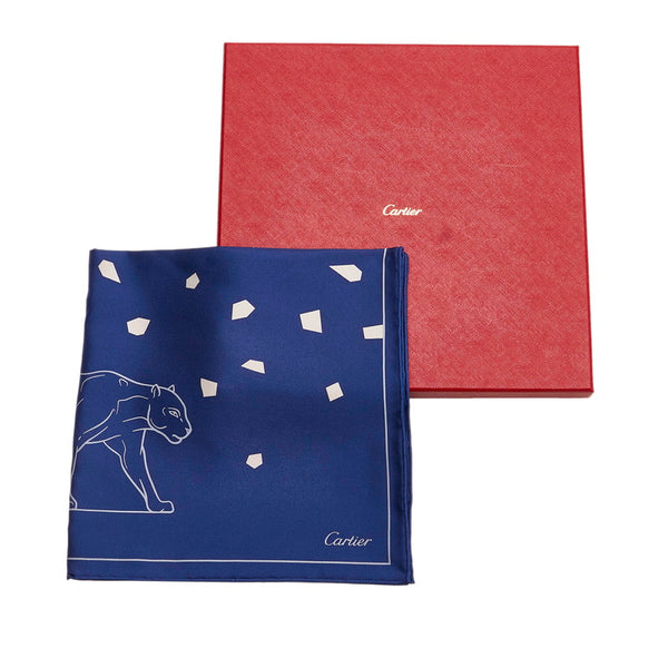 カルティエ ネイビー シルク ハンカチ レディース CARTIER 【中古】
