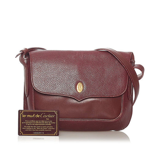 カルティエ マスト 斜め掛け ショルダーバッグ ワインレッド レザー レディース CARTIER 【中古】