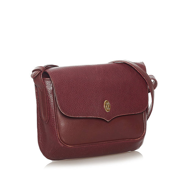 カルティエ マスト 斜め掛け ショルダーバッグ ワインレッド レザー レディース CARTIER 【中古】